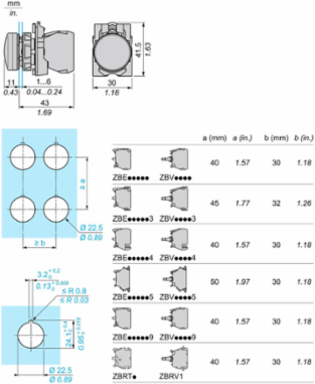 Blue LED Pilot Light 22mm, IP66/IP67, 24V AC/DC, Screw Clamp Terminals