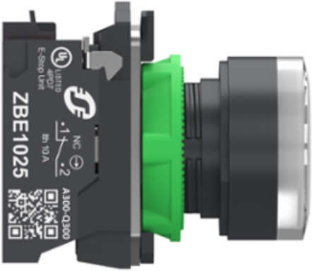 Illuminated push button, Harmony XB5, plastic, white flush, 22mm, universal LED, plain lens, 1NO+1NC, 24V AC DC, push in