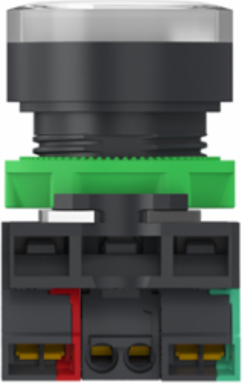 Illuminated push button, Harmony XB5, plastic, white flush, 22mm, universal LED, plain lens, 1NO+1NC, 24V AC DC, push in
