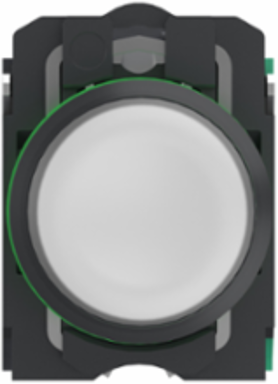 Illuminated push button, Harmony XB5, plastic, white flush, 22mm, universal LED, plain lens, 1NO+1NC, 24V AC DC, push in