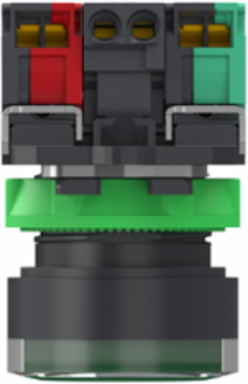 Illuminated push button, Harmony XB5, plastic, green flush, 22mm, universal LED, plain lens, 1NO+1NC, 24V AC DC, push in