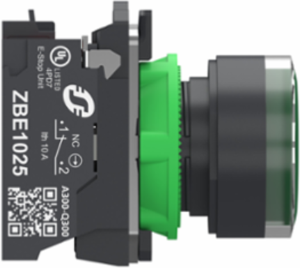 Illuminated push button, Harmony XB5, plastic, green flush, 22mm, universal LED, plain lens, 1NO+1NC, 24V AC DC, push in