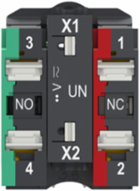 Illuminated push button, Harmony XB5, plastic, green flush, 22mm, universal LED, plain lens, 1NO+1NC, 24V AC DC, push in