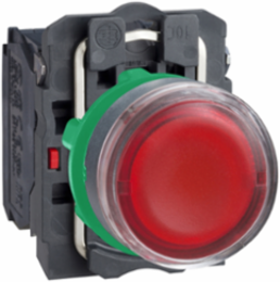 Illuminated Push Button, 22mm, Red Flush, 220-240V AC, 1NO + 1NC
