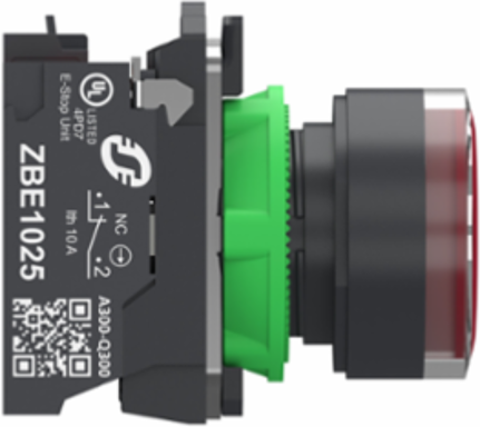Illuminated push button, Harmony XB5, plastic, red flush, 22mm, universal LED, plain lens, 1 NO+1 NC, 24V AC DC, push in