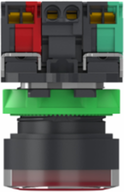 Illuminated push button, Harmony XB5, plastic, red flush, 22mm, universal LED, plain lens, 1 NO+1 NC, 24V AC DC, push in