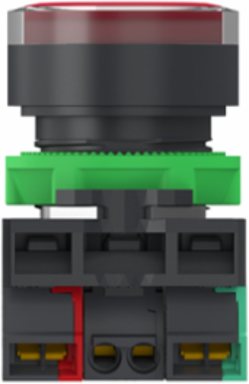 Illuminated push button, Harmony XB5, plastic, red flush, 22mm, universal LED, plain lens, 1 NO+1 NC, 24V AC DC, push in