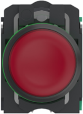 Illuminated push button, Harmony XB5, plastic, red flush, 22mm, universal LED, plain lens, 1 NO+1 NC, 24V AC DC, push in