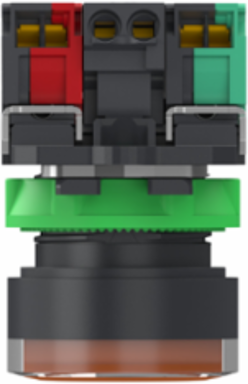 Illuminated push button, Harmony XB5, plastic, orange flush, 22mm, universal LED, plain lens, 1NO+1NC, 24VAC DC, push in