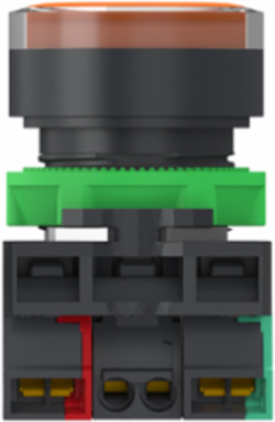 Illuminated push button, Harmony XB5, plastic, orange flush, 22mm, universal LED, plain lens, 1NO+1NC, 24VAC DC, push in