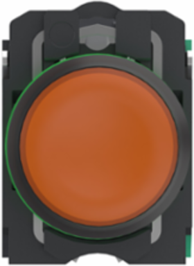 Illuminated push button, Harmony XB5, plastic, orange flush, 22mm, universal LED, plain lens, 1NO+1NC, 24VAC DC, push in