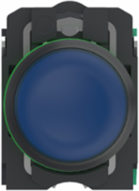Illuminated push button, Harmony XB5, plastic, blue flush, 22mm, universal LED, plain lens, 1NO+1NC, 24V AC DC, push in