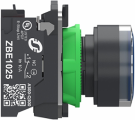 Illuminated push button, Harmony XB5, plastic, blue flush, 22mm, universal LED, plain lens, 1NO+1NC, 24V AC DC, push in