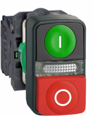 Harmony XB5 Illuminated Push Button 22mm, 1 Green I + 1 Red O, IP66/IP69K