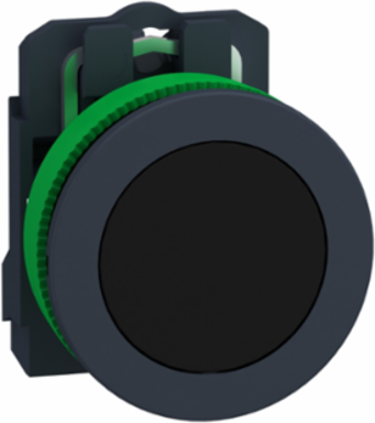 Push button flush mounted, Harmony XB5, plastic, black, 30mm, spring return, unmarked, 1NO