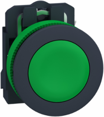 Push button flush mounted, Harmony XB5, plastic, green, 30mm, spring return, unmarked, 1NO