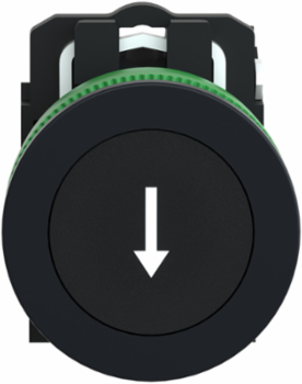 Push button flush mounted, Harmony XB5, plastic, black, 30mm, spring return, marked DOWN ARROW, 1NO