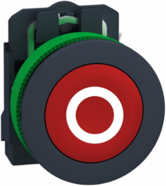 Harmony XB5, Push button flush mounted, plastic, red, 30mm, spring return,marked O, 1 NC