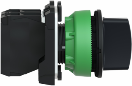 Selector switch, Harmony XB5, flush mounted, plastic, black, 30mm, 3 positions, spring return to center, 2NO
