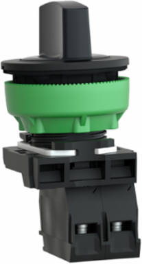 Selector switch, Harmony XB5, flush mounted, plastic, black, 30mm, 3 positions, spring return to center, 2NO