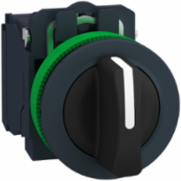Selector switch, Harmony XB5, flush mounted, plastic, black, 30mm, 3 positions, spring return to center, 2NO