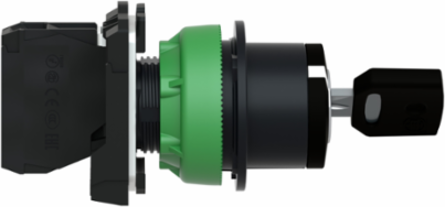 Key switch selector flush mounted, Harmony XB5, plastic, black, 30mm, key 455, 2 positions, stay put, 1NO