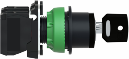 Key switch selector flush mounted, Harmony XB5, plastic, black, 30mm, key 455, 3 positions, stay put, 2 NO
