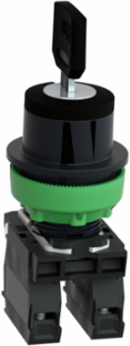 Key switch selector flush mounted, Harmony XB5, plastic, black, 30mm, key 455, 3 positions, stay put, 2 NO