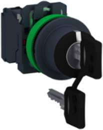 Key switch selector flush mounted, Harmony XB5, plastic, black, 30mm, key 455, 3 positions, stay put, 2 NO
