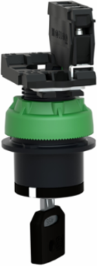 Key switch selector flush mounted, Harmony XB5, plastic, black, 30mm, key 455, 2 positions, spring return right to left, 1 NO
