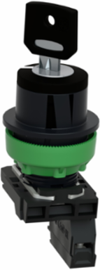 Key switch selector flush mounted, Harmony XB5, plastic, black, 30mm, key 455, 2 positions, spring return right to left, 1 NO