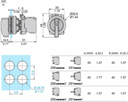 Selector switch flush mounted, Harmony XB5, plastic, black, 30mm, long handle, 2 positions, stay put, 1NO