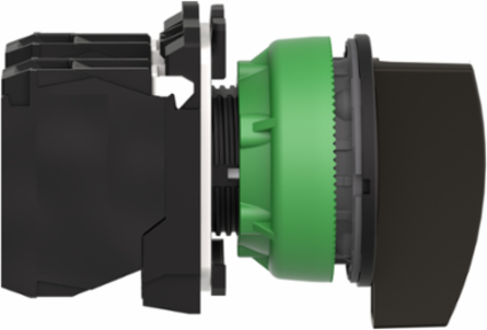 Selector switch, Harmony XB5, flush mounted, plastic, black, 30mm, long handle, 3 positions, spring return to center, 2NO