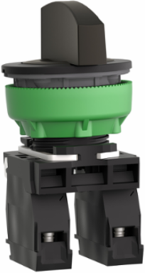 Selector switch, Harmony XB5, flush mounted, plastic, black, 30mm, long handle, 3 positions, spring return to center, 2NO