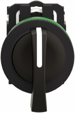 Selector switch, Harmony XB5, flush mounted, plastic, black, 30mm, long handle, 3 positions, spring return to center, 2NO