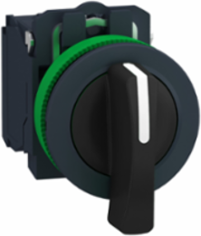 Selector switch, Harmony XB5, flush mounted, plastic, black, 30mm, long handle, 3 positions, spring return to center, 2NO