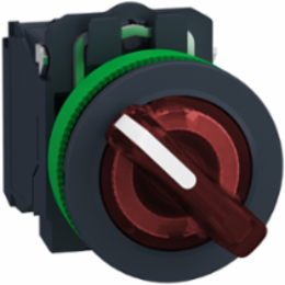 Illuminated selector switch, Harmony XB5, grey plastic, red handle, 30mm, universal LED, 2 positions, 1NO + 1NC, 110...120V AC