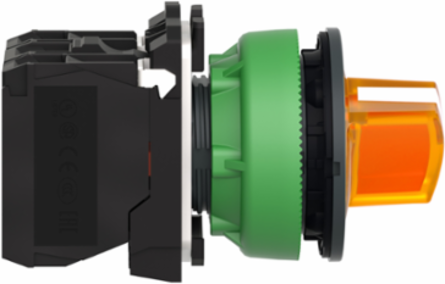 Illuminated selector switch, Harmony XB5, grey plastic, orange handle, 30mm, universal LED, 2 positions, 1NO + 1NC, 24V AC DC
