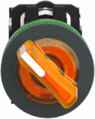 Illuminated selector switch, Harmony XB5, grey plastic, orange handle, 30mm, universal LED, 2 positions, 1NO + 1NC, 24V AC DC