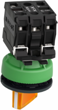 Illuminated selector switch, Harmony XB5, grey plastic, orange handle, 30mm, universal LED, 2 positions, 1NO + 1NC, 24V AC DC
