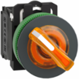 Illuminated selector switch, Harmony XB5, grey plastic, orange handle, 30mm, universal LED, 2 positions, 1NO + 1NC, 24V AC DC