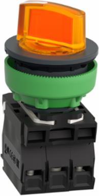 Illuminated selector switch, Harmony XB5, grey plastic, orange handle, 30mm, universal LED, 2 positions, 1NO + 1NC, 230...240V AC
