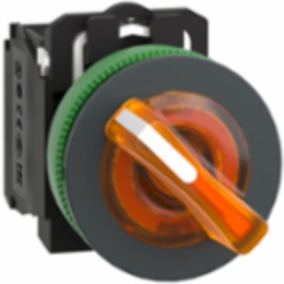 Illuminated selector switch, Harmony XB5, grey plastic, orange handle, 30mm, universal LED, 2 positions, 1NO + 1NC, 230...240V AC