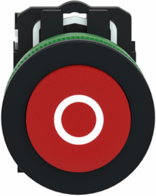 Push button flush mounted, Harmony XB5, plastic, projecting, red, 30mm, spring return, marked O, 1NC