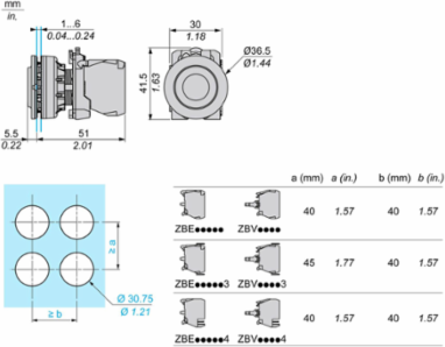 Push button flush mounted, Harmony XB5, plastic, projecting, red, 30mm, spring return, marked O, 1NC