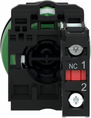 Push button flush mounted, Harmony XB5, plastic, projecting, red, 30mm, spring return, marked O, 1NC