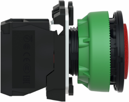 Push button flush mounted, Harmony XB5, plastic, projecting, red, 30mm, spring return, marked O, 1NC