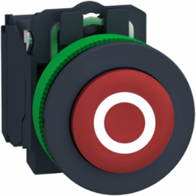 Push button flush mounted, Harmony XB5, plastic, projecting, red, 30mm, spring return, marked O, 1NC