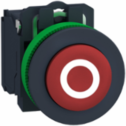 Push button flush mounted, Harmony XB5, plastic, projecting, red, 30mm, spring return, marked O, 1NC