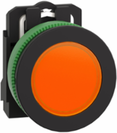 Pilot light, Harmony XB5, grey plastic, orange flush mounted, 30mm, universal LED, 230...240V AC